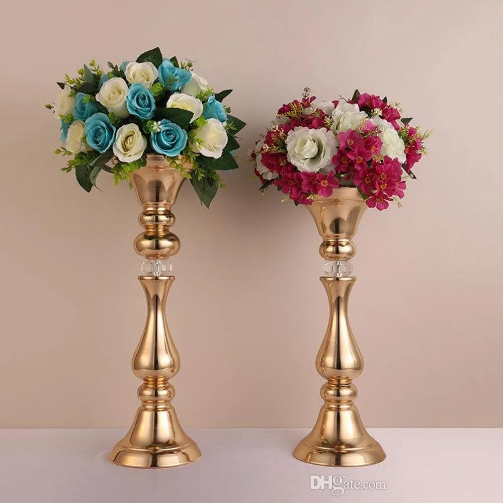 

Wedding Props Flower Road Lead Gold Plated Iron Flower Vase Stand Wedding Table Centerpieces Decoration Event Party Stage Decor
