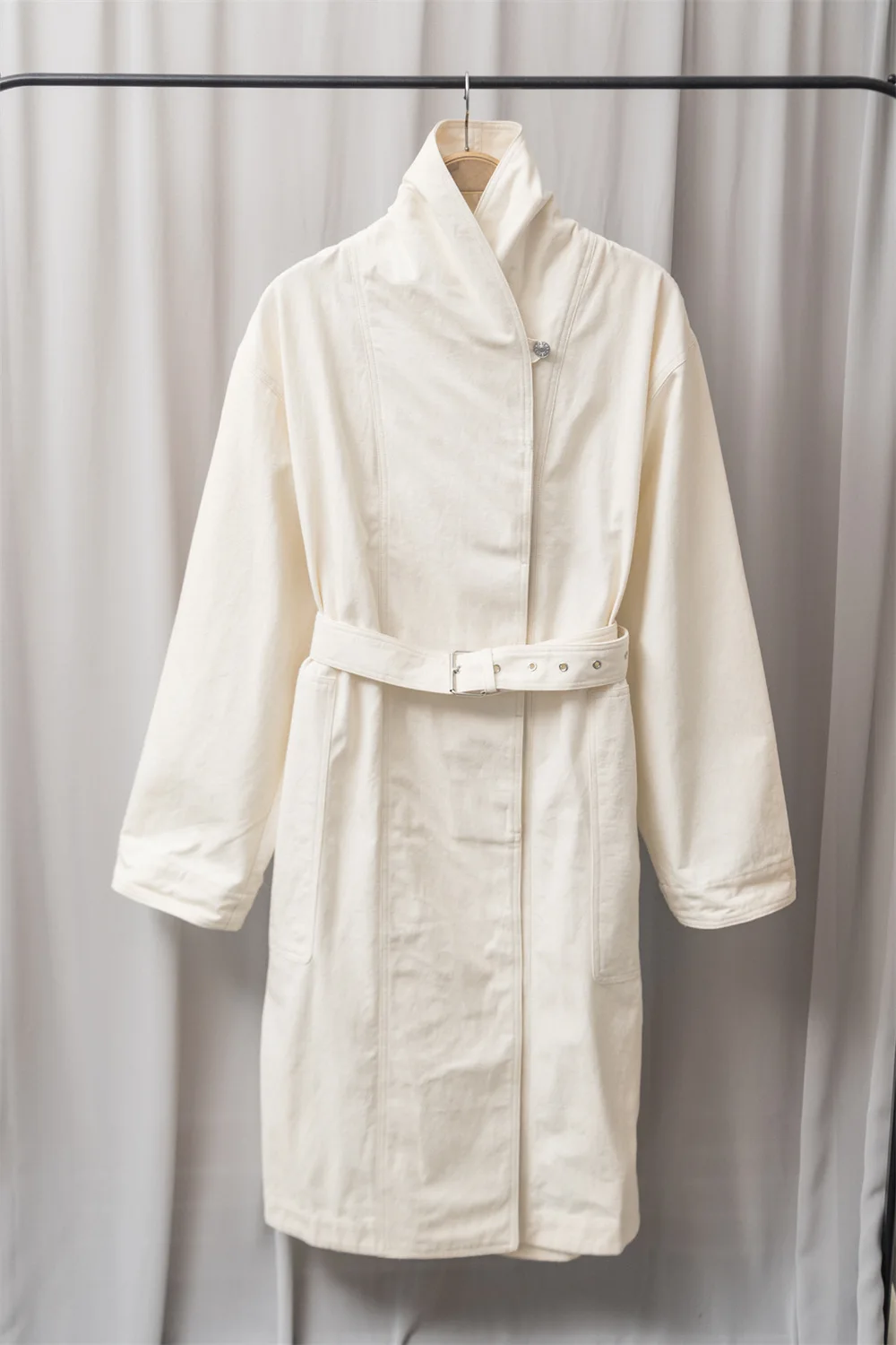 

Women's Mid-Length Windbreaker Long Sleeve Single Breasted Sashes Lace-Up Loose Female Cotton Trench Coat Autumn Winter 2021