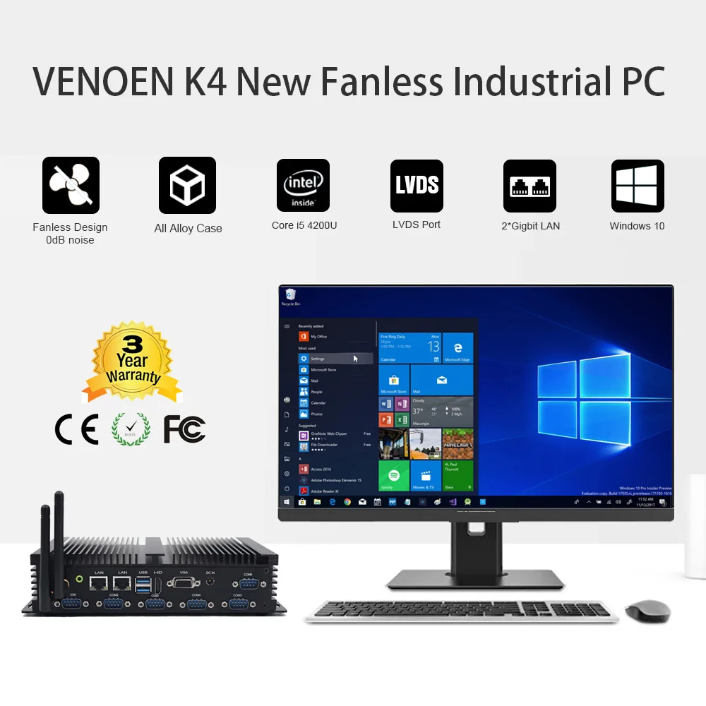 Самый дешевый промышленный мини ПК Intel Core i5 4200U Celeron J4125 HDMI VGA 4K дисплей RS485 COM Windows 10
