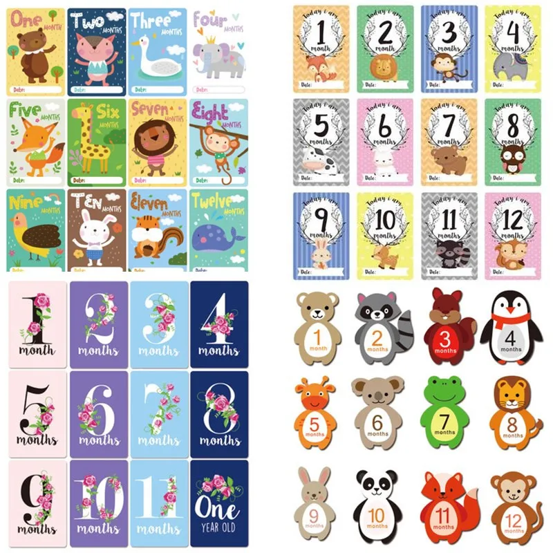 Pegatina de 12 Uds. De meses para fotograf&iacute;a de beb&eacute;, evento conmemorativo mensual para ni&ntilde;os reci&eacute;n nacidos, tarjeta conmemorativa, n&uacute;mero, accesorios para fotos, regalos-1