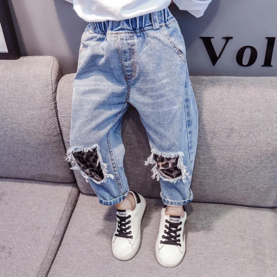 Рваные джинсы для малышей Леопардовые девочек Сезон весна осень Детские Одежда