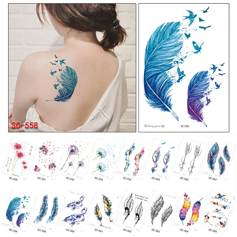 5 шт./компл. модная временная татуировка для женщин и девочек наклейка с перьями