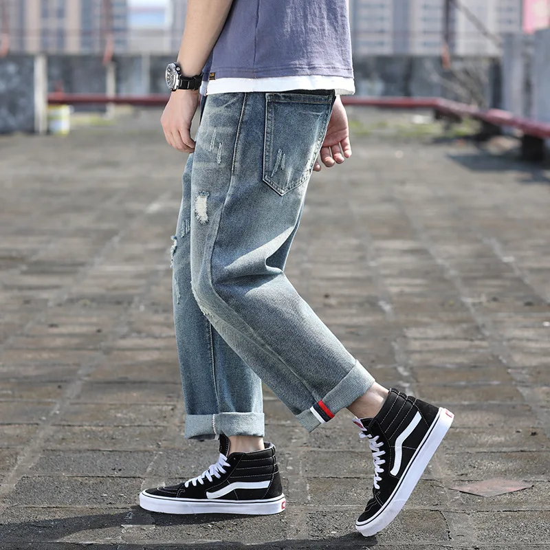 

New Cargo Jeans Herren Cropped Trousers Big Size Men Loose Vaqueros Blue Baggy Jeans Man Harem Pants Plus Size Men Kot Pantolon