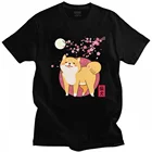 Мужская хлопковая футболка Kanji, с коротким рукавом, принтом собаки из Японии, с цветущей вишней, луной, футболка Inu