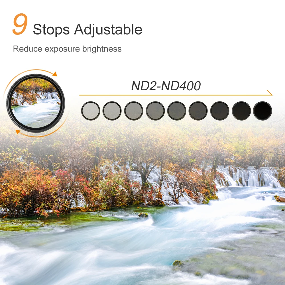 K&ampF Concept ND Fader Variable Neutral Density Adjustable ND2 to ND400 37-82mm 49mm 52mm 67mm 77mm 82mm Filter for Camera Lens |
