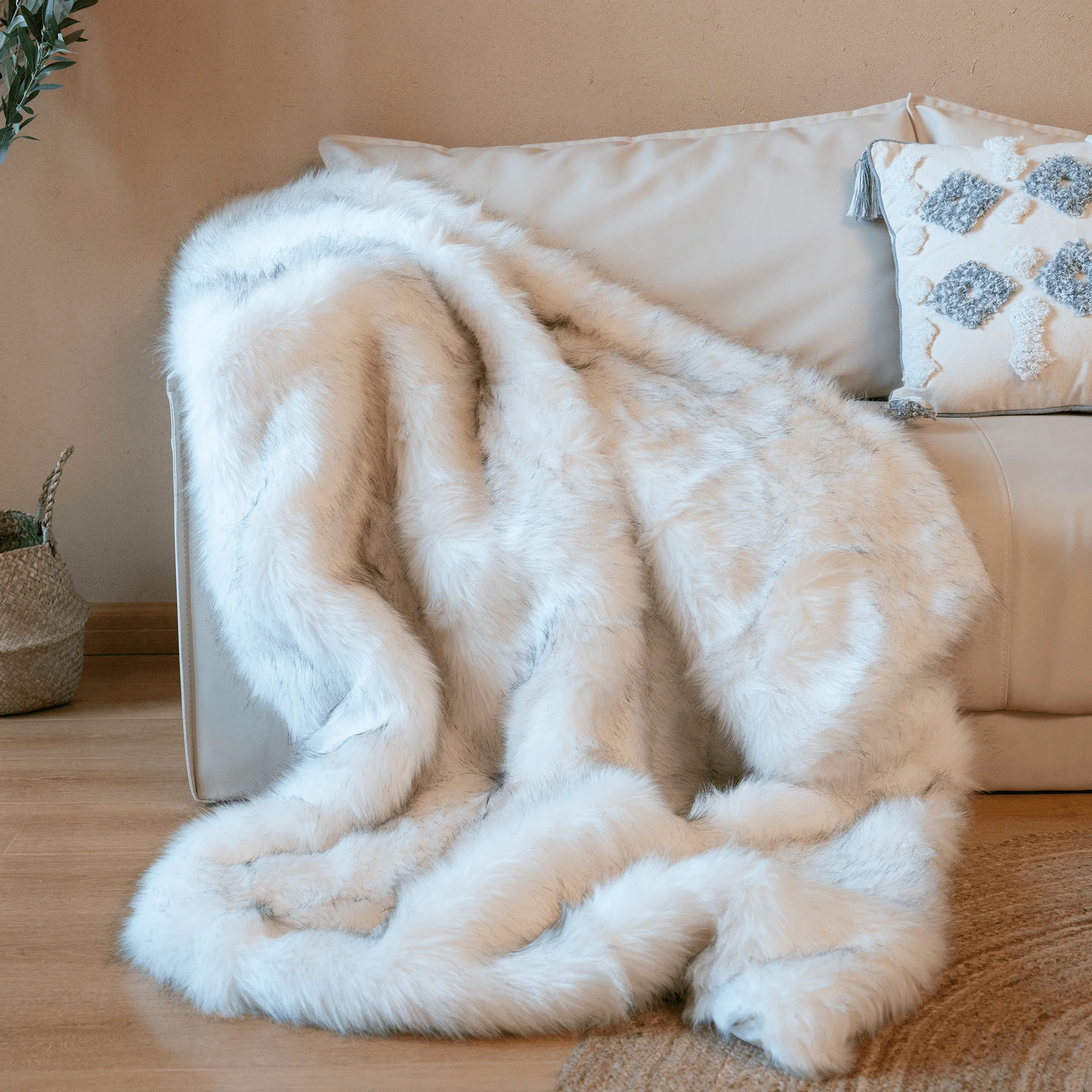 Оливковое домашнее роскошное декоративное одеяло из искусственного лисьего