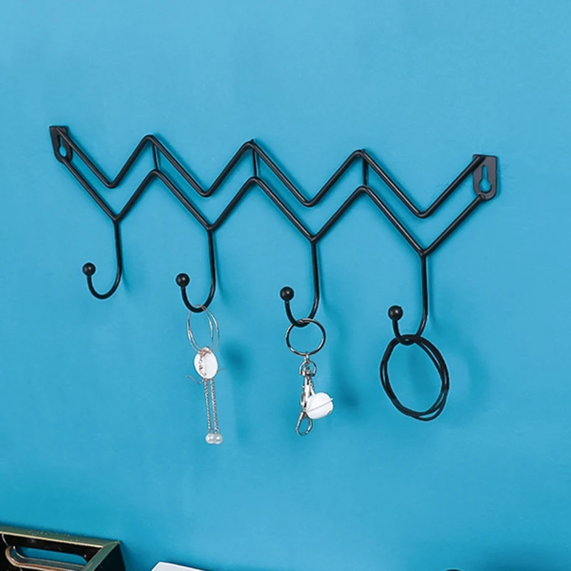 

4 Nordic Simple Black Wave-Shaped Hooks, Creative Home Wall Back Wall Coat, Hat and Scarf Storage Hooks