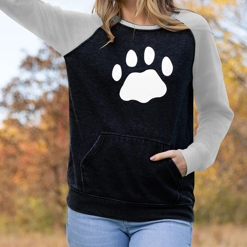 Свободный Страус Модный женский милый кот отпечаток когтя карман длинный рукав