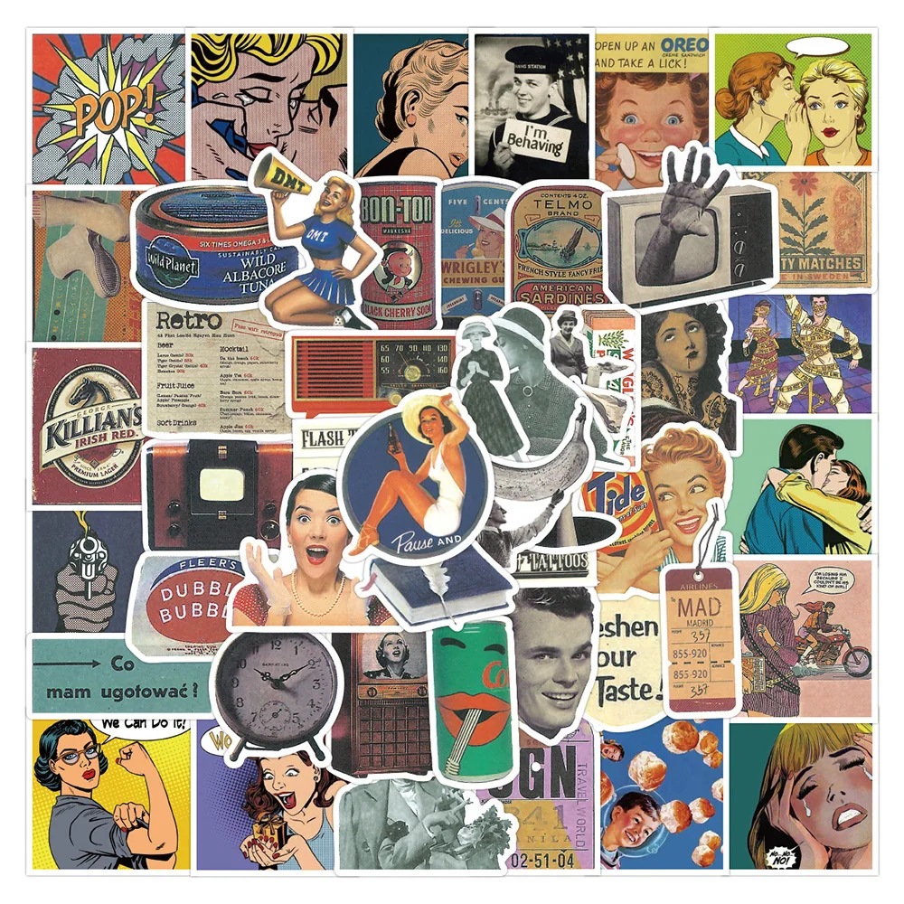 

10/50/100PCS Vintage Poster Stickers Aesthetic for Water Bottle Motorcycle Helmet Waterproof Graffiti Retro Decals Sticker Packs