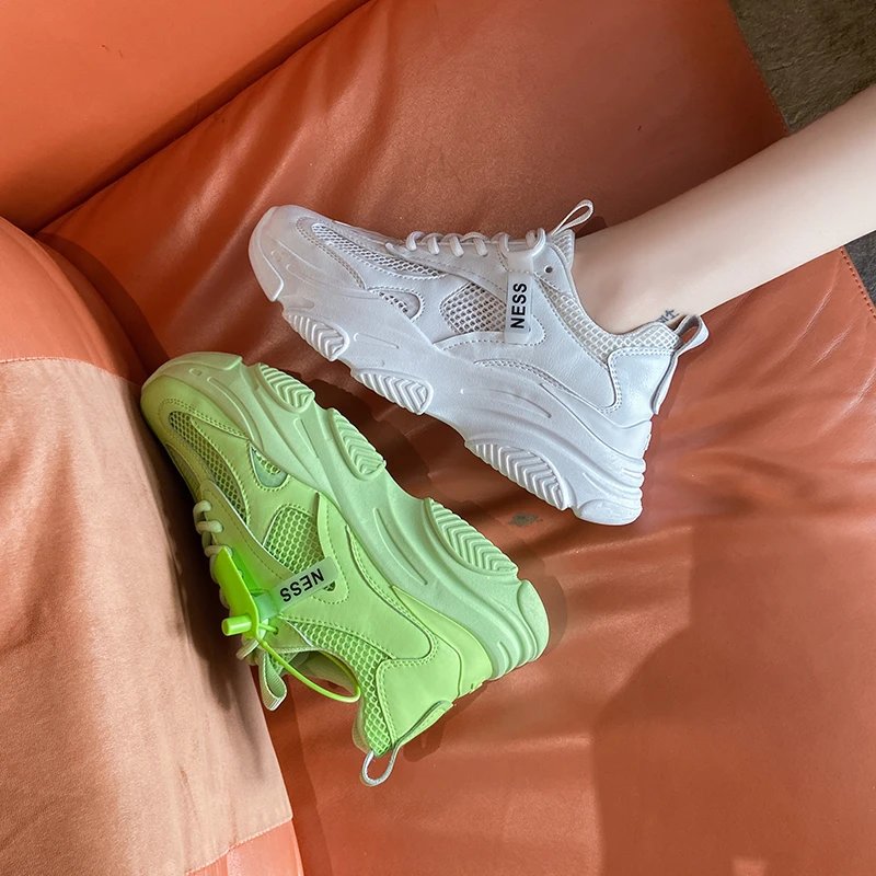 

MIYEDA Women Chunky Sneakers Green Lace-up All-match Mesh Vulcanize Shoes Female Platform Casual Designer Sports Shoes