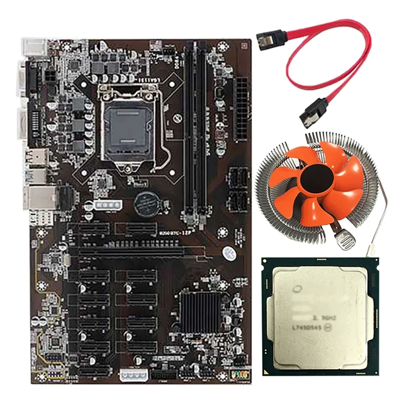 

BTC B250 Mining Motherboard 12 PCIE Graphics Slot LGA 1151 DDR4 RAM SATA3.0 USB3.0 Equipped with G3930/G3900 CPU+CPU Fan