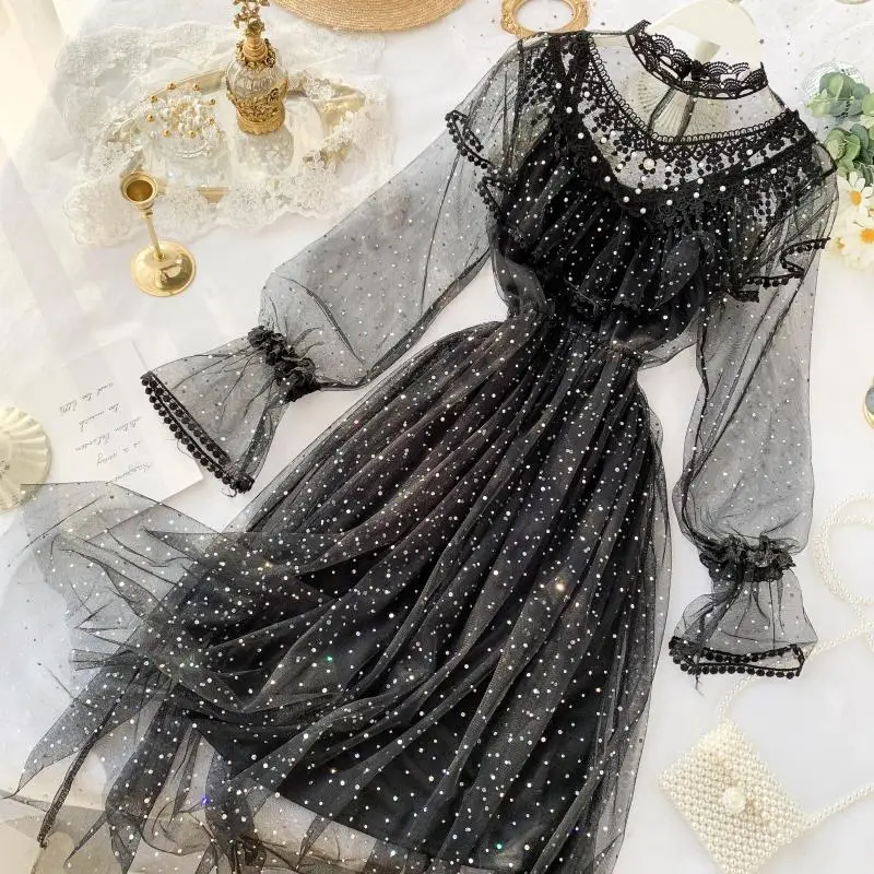 Элегантное Сетчатое платье принцессы во французском стиле Сказочное с оборками