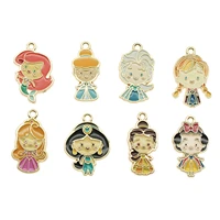 10pcs charm cartoon princess girls enamel charms oil drop metal girls pendants diy necklace earring bracelet jewelry accessories