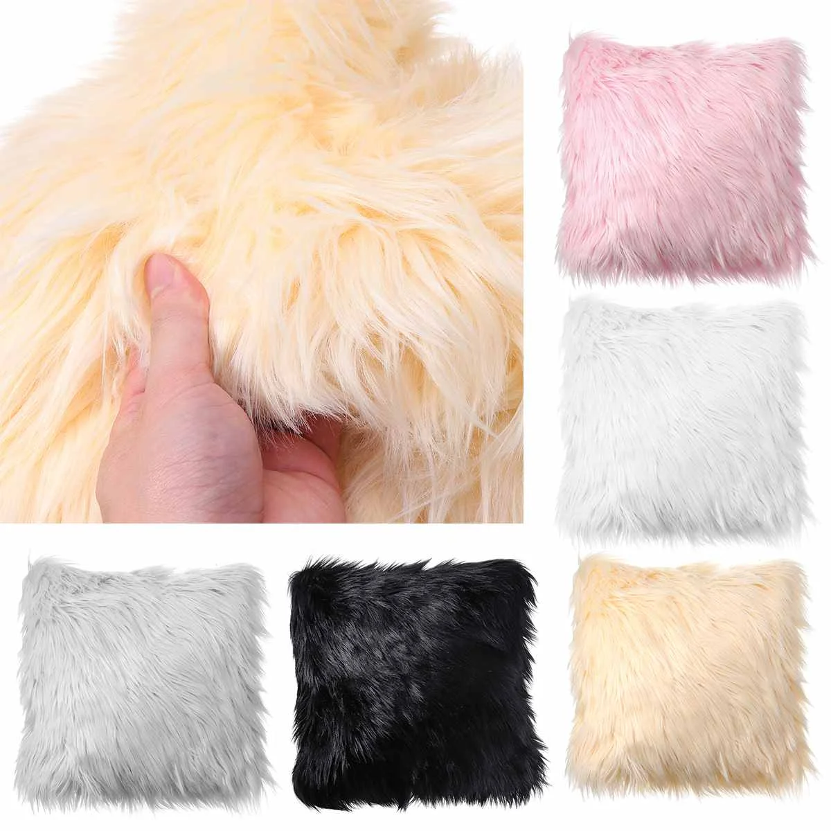 

Faux Wool Fur Cushion Cover Pillowcase Solid Colors Pillow Case Decor Soft Plush Throw Pillows Home Room Pillow Cover Decoration