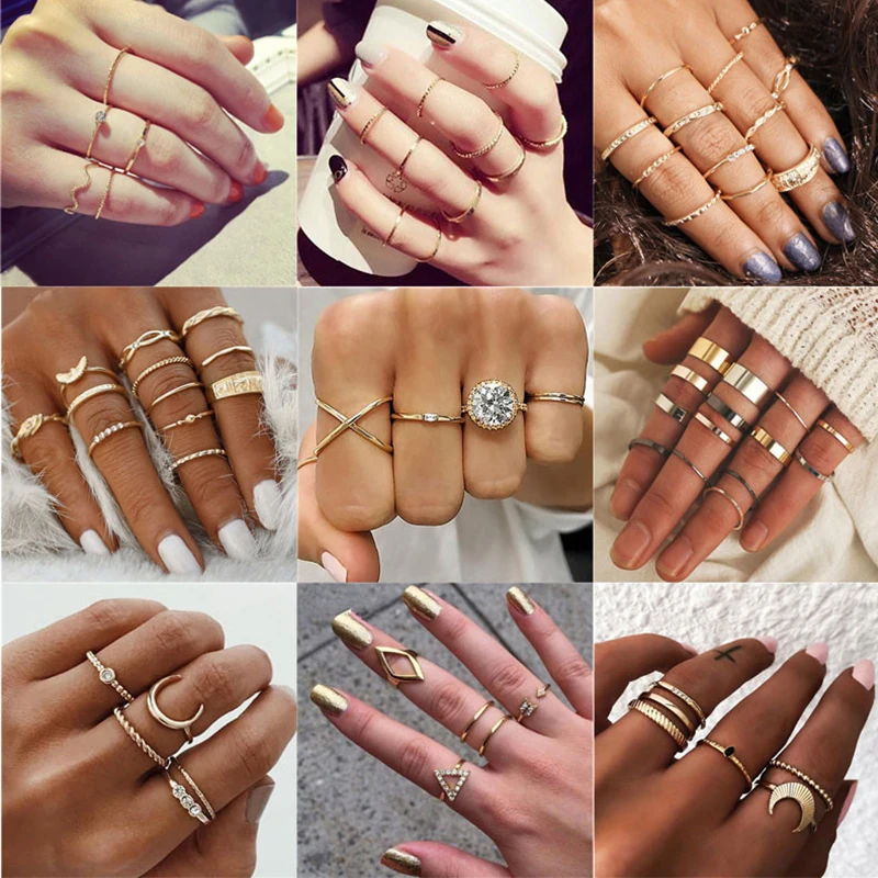 Женские кольца в богемном стиле модные с кристаллами металлическая луна корона