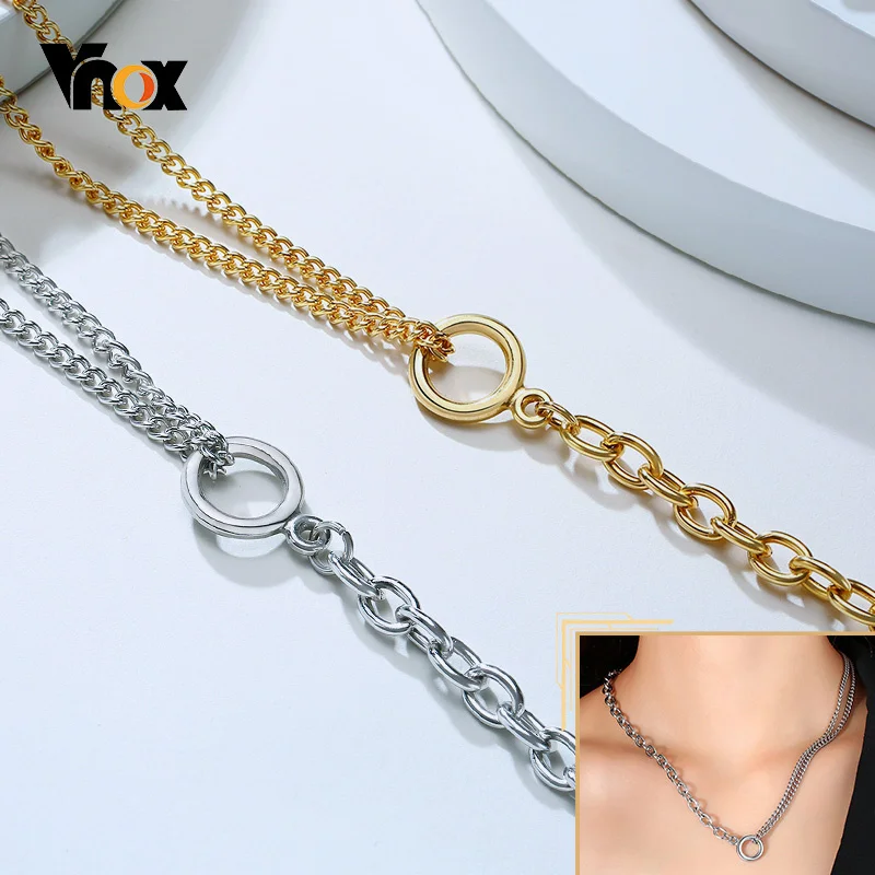 

Vnox Stylish Layerd Choker for Women Curb Miami Cuban Rectangle Oval O Links Chain Necklace Punk Chic Street Girl's Neck Jewelry