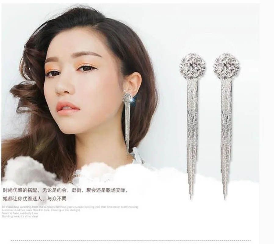 Корейские модные ювелирные изделия темперамент кристалл кисточкой серьги