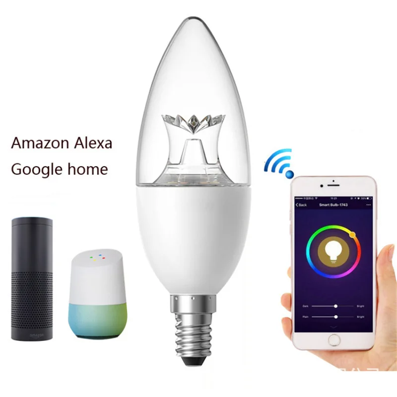 Смарт лампочка wifi Светодиодные лампы E14/E27 умный дом затемнения RGB Alexa Google IFTTT