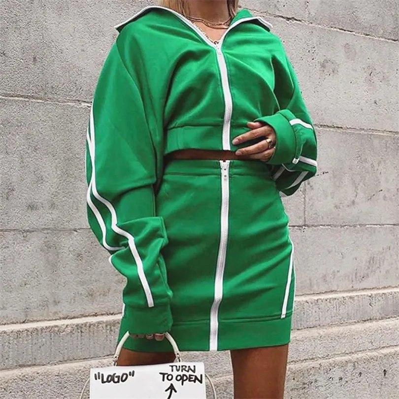 Зеленый полосатый боковой комплект из двух частей на молнии со стоячим