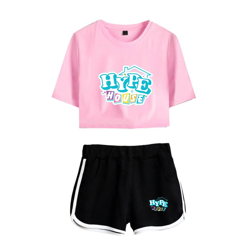 

Fashion Design The Hype House Two Piece Set Sexy Short Top and Middle Waist Shorts Kimetsu No Yaiba Lady Fitness Sport Tracksuit