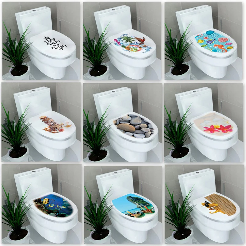 

Creative 32*39cm Toilet Sticker Waterproof Toilet Lid Sticker Bathroom Decoration Ocean Animals Flower Pattern PVC Decoration