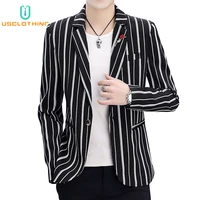 men blazer jackets fashion stripe print slim casual blazers jackets suit jacket coat business suit men casaco masculino
