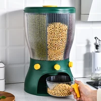 kitchen rotating rice grain container dispenser with measuring cup kitchen accessories grain sealed bucket tank for beans cereal