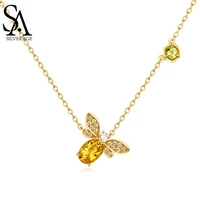 sa silverage sterling silver necklace japan korea design citrine olivine bee 925 sterling silver necklace female women jewelry