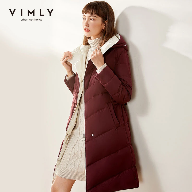 Зимняя длинная куртка на 90% белом утином пуху Vimly 2020 женская модная утепленная