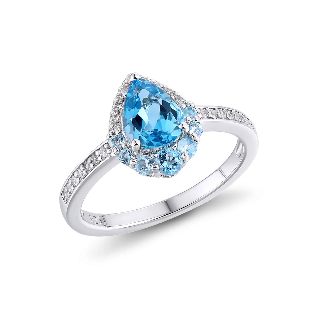 

GZ ZONGFA High Quality Natural Swiss Blue Topaz Gemstone Women Fashion 925 Sterling Silver Engagement Rings Jewelry Women