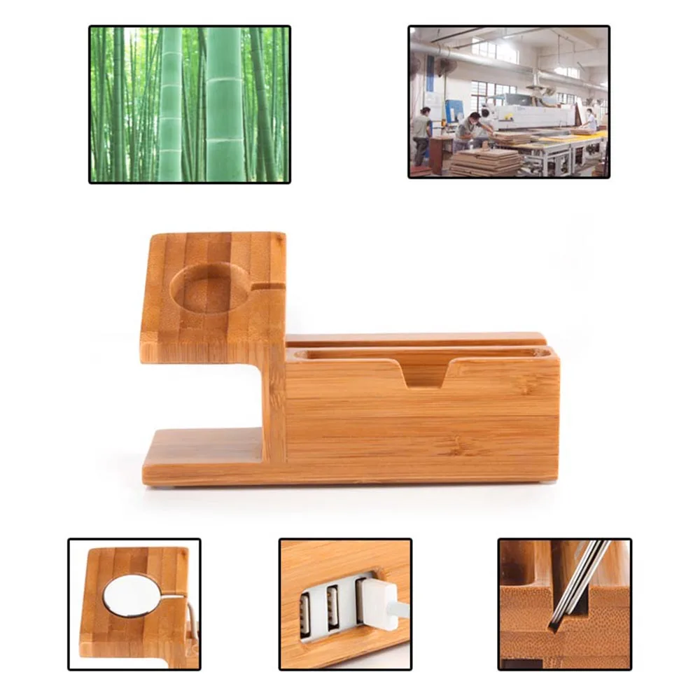 Бамбуковая зарядная станция Besegad подставка держатель для док станции с 3 портами