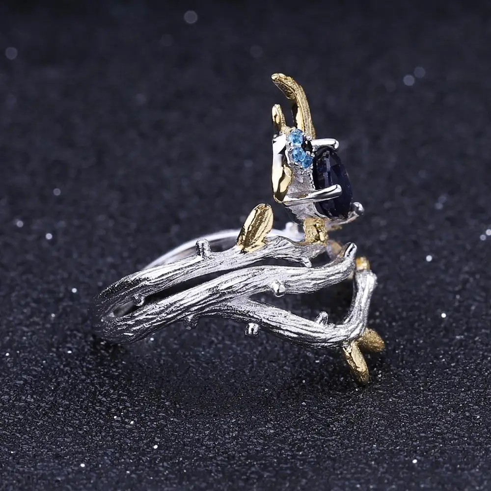 GEM'S балетное 925 пробы серебро 0.65Ct натуральный Винтаж Синий сапфир кольцо ручной работы птица на кольцо «ветка» Для женщин хорошее ювелирное изделие