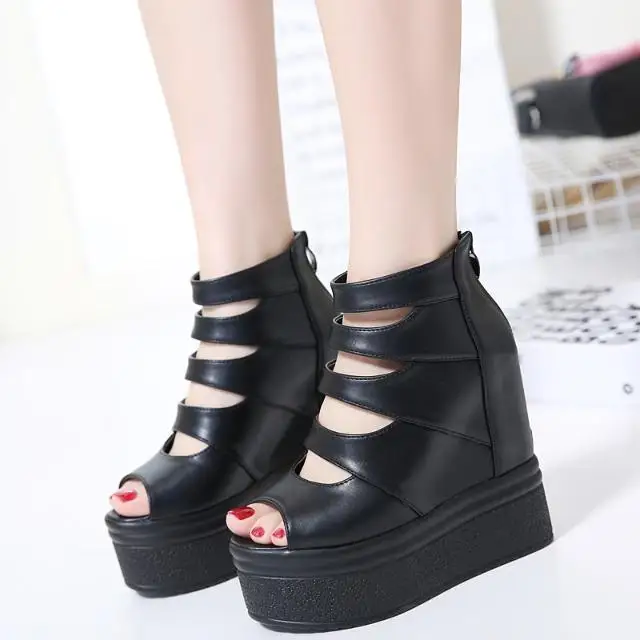

Summer new women's hollow thick bottoms 13CM sandals waterproof table ultra-high heeled slope muffin bottoms sandal boots