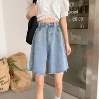 casual adjustable waist short jeans woman high waist wide leg denim shorts loose washed solid pants fashion summer plus size new