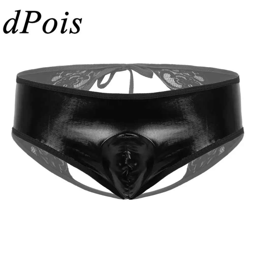 Мужские блестящие металлические кружевные трусики с отделкой черные красные