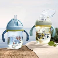 baby sippy cup print anti choked handlesling feeding duckbill cup gravity ball drinking learning straw water bottle