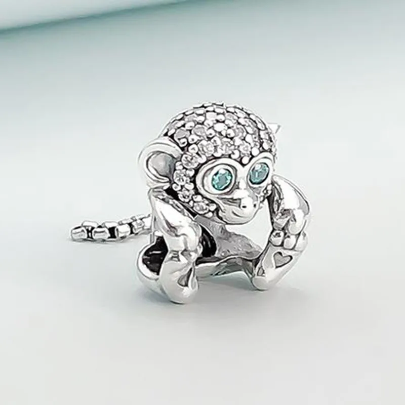 

100% 925 Sterling Silver Creative Style Shining Mischievous Monkey Beads Fit Pandora Women Bracelet & Necklace Diy Jewelry