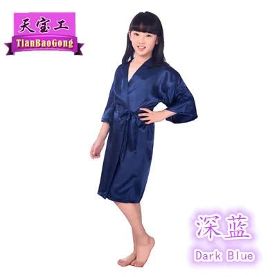 

Improved Girls' Satin Silk Nightgown Comfortable Long Plain Summer Thin Cardigan Robe