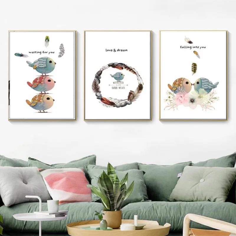 Европейская мультяшная Милая декоративная птица Картина на холсте Настенная