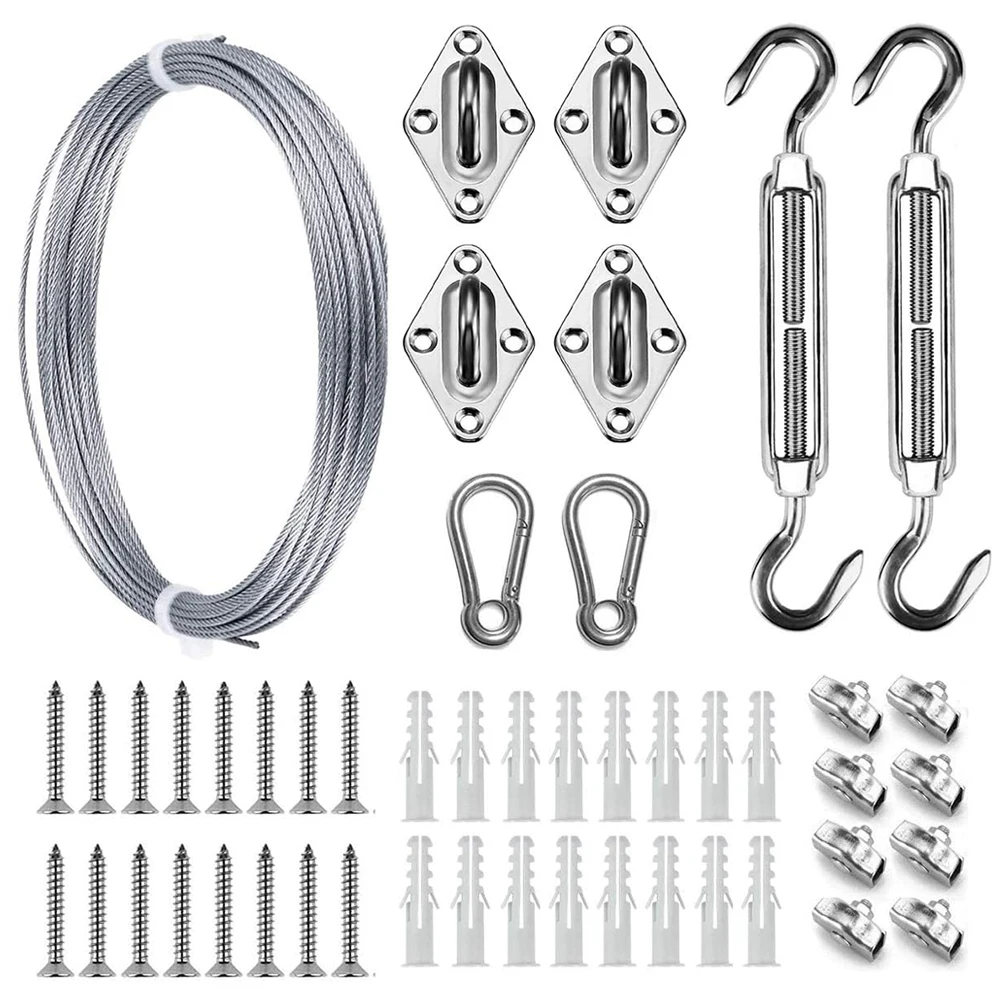 Sun Shade Sail Canopy Kit Awning Canopy Fix Installation Accessory Set Heavy Wire Rope Turnbuckle Snap Hook Screw Carabiner Clip