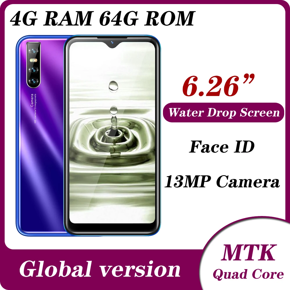 

Face ID unlocked Z5s 6.26 inch Quad core 4GB RAM 64GB ROM 13MP Water drop big screen smartphones Android mobile phones celulares