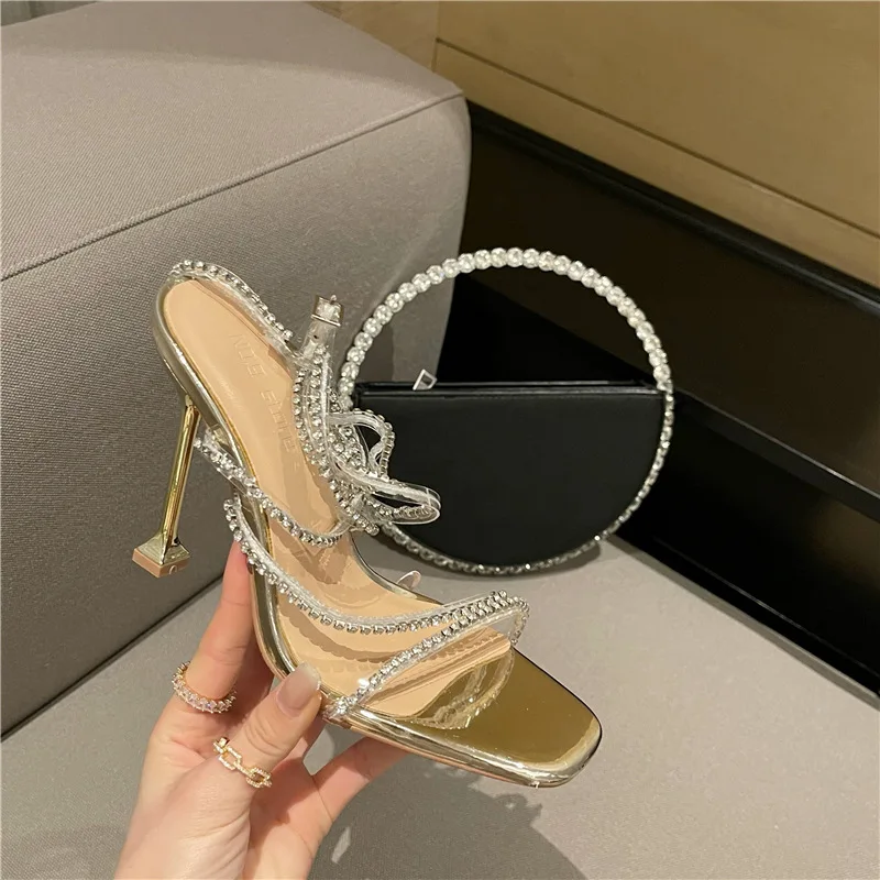 

Beige Heeled Sandals Clear Shoes Cross-Shoes Black Comfort Stiletto High Rhinestone Girls Casual Rome Crystal Pumps Solid Buckl