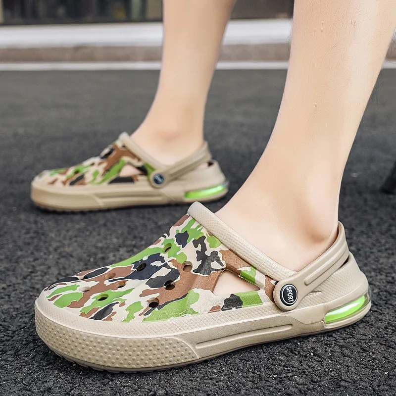 

Мужские Пляжные шлепанцы, повседневные Нескользящие мюли, легкие сандалии с перфорацией, модная обувь для пар