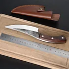 Дамасский кованый кухонный нож мясника ручной работы, 5,5 дюйма, сербский нож для измельчения костей, с кожаным чехлом, с ручкой Тан, инструмент для кемпинга