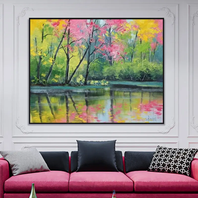 

100% Hand Painted Colorful Landscape Oil Painting On Canvas Wall Art Frameless Picture Decoration For Live Room Home Decor Gift