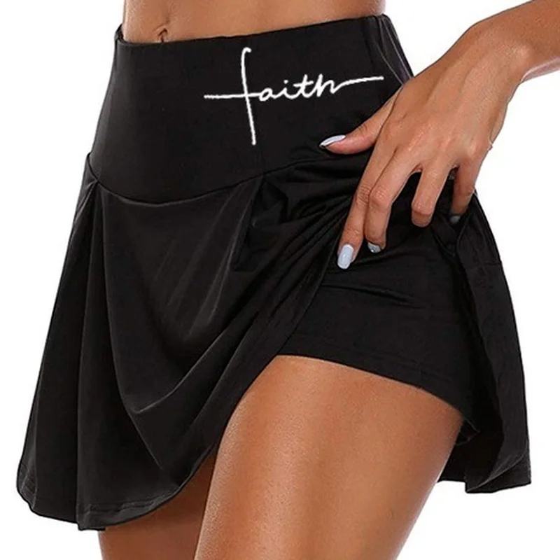 

Summer Gym Women Running Shorts Skirt New High Waist Shorts Mesh Double Layer Print Patchwork Fitness Shorts Sports Short Skirt