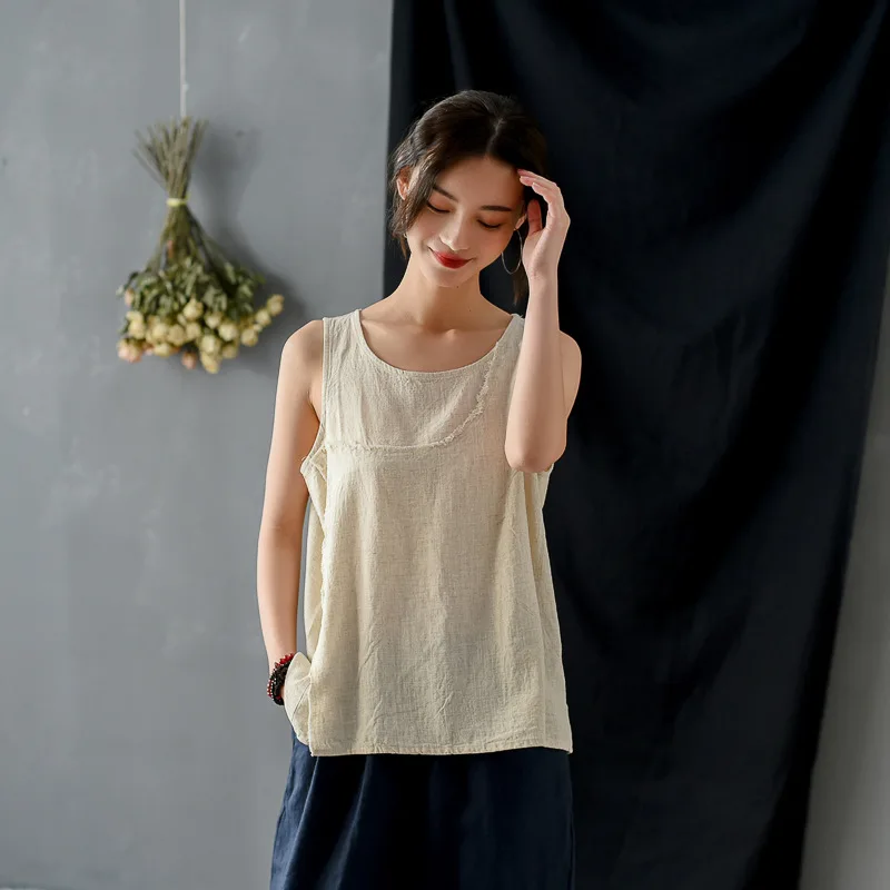 Женские летние майки из хлопка и льна в стиле пэчворк женские топы без рукавов