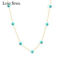 luxusteel collar mujer green stone pendant necklaces 45cm5cm stainless steel long chains necklace party collier wedding