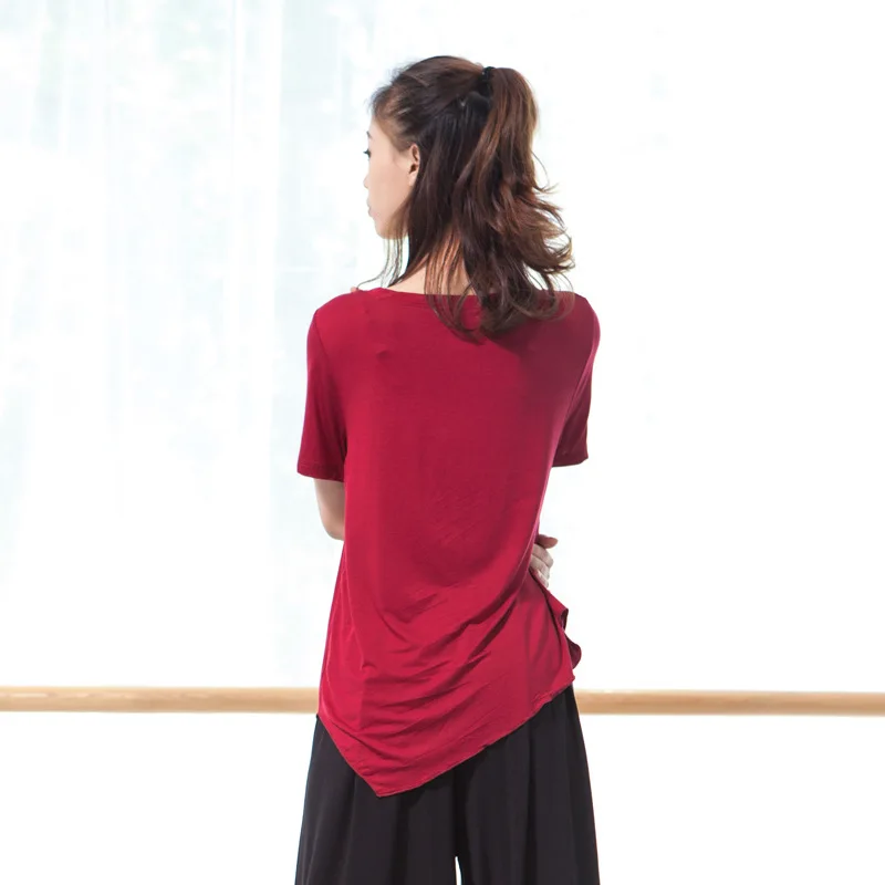 Модальная женская Танцевальная блузка с коротким рукавом Современный топ для