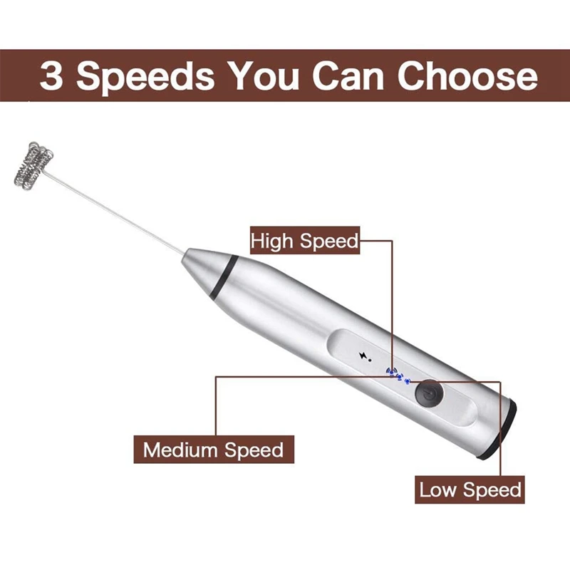 

USB Electric Milk Frother Handheld Foam Coffee Machine with 2 Stainless Steel Spring Eggbeater Powerful Electric Milk Frother